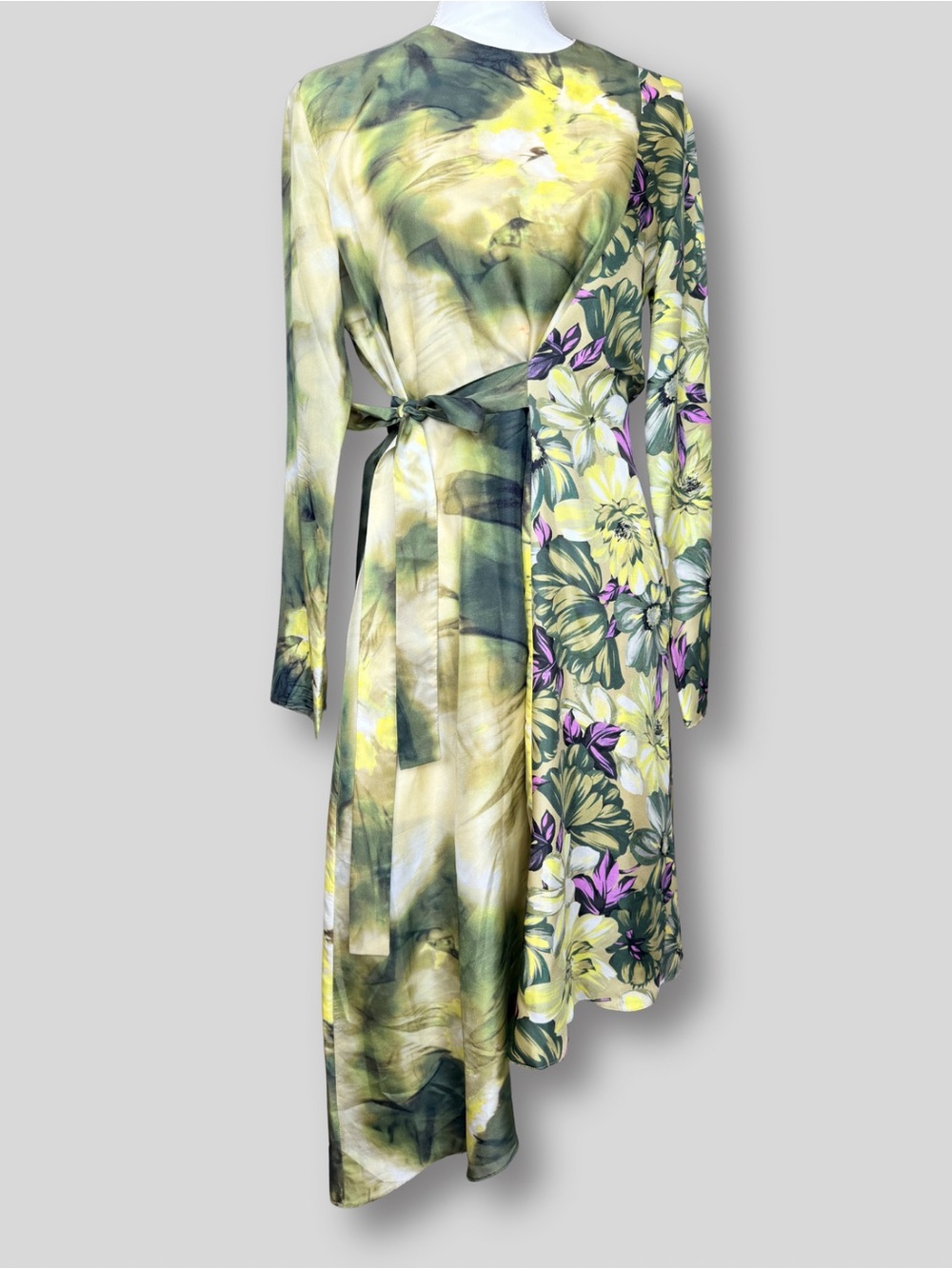 MSGM Asymmetrical Mixed-Print Midi Dress - Abstract & Floral - Size 44